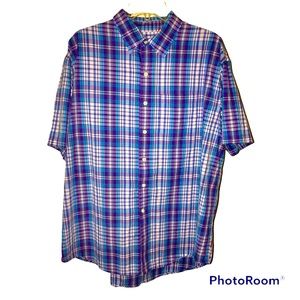 Izod Short Sleeve Cotton Plaid Button Down Shirt in Size XL